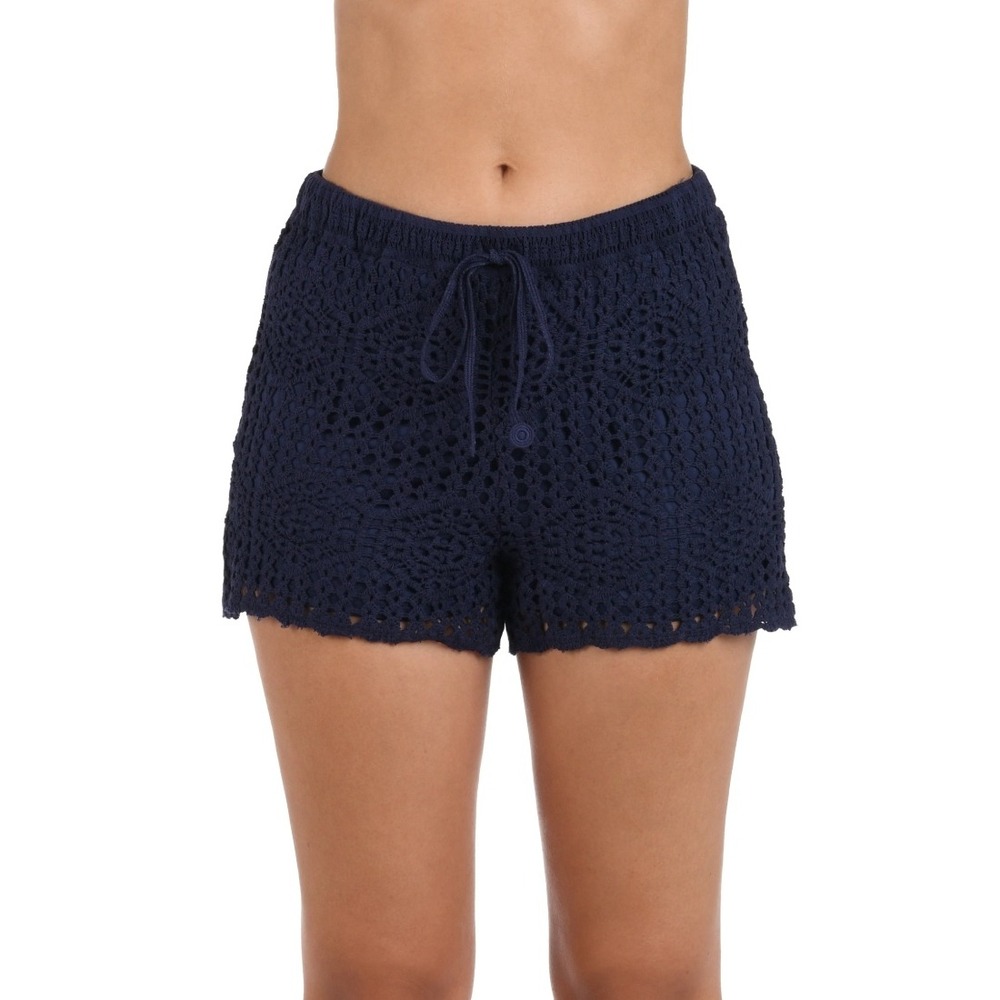 La Blanca Navy Blue Crochet Lace Shorts Womens Size XL‎ Scalloped Hem Lined Boho